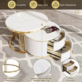 Nesting Coffee Tables With Drawers Round White And Gold - Furniture Home Direct