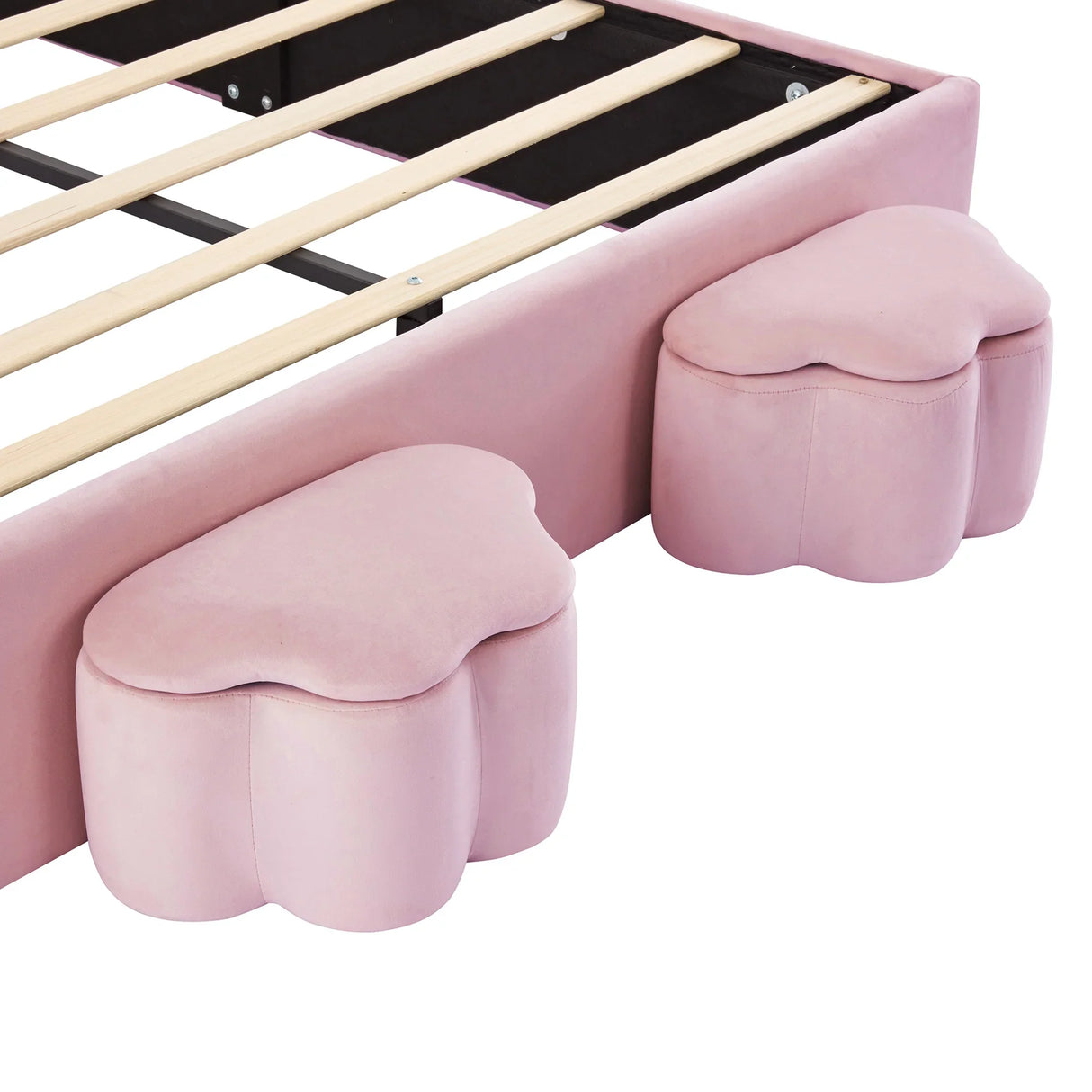 Rabbit Shaped Bed With Storage Stools Upholstered Pink - Furniture Home Direct