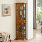 Corner Curio Cabinet With Lights, Adjustable Tempered Glass Shelves, Mirrored Back, Display Cabinet (E26 Light Bulb Not Included) - Furniture Home Direct
