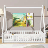 Tent-Shaped Floor Bed, With Guardrails, Slats, Door - Furniture Home Direct