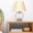 Serenity - Round Ribbed Lamp Base Clear Table Lamp Large Linen Shade - Clear / Gold / Natural - Furniture Home Direct