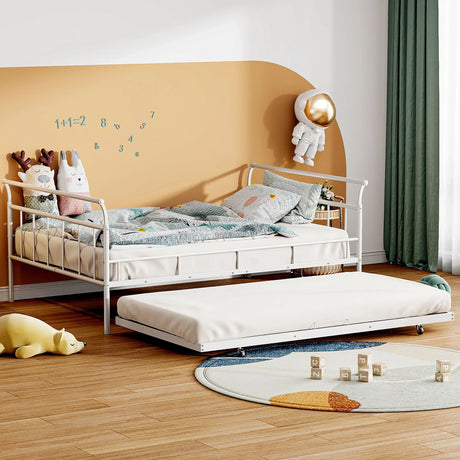 Metal Daybed With Curved Handle Design And Trundle - Furniture Home Direct