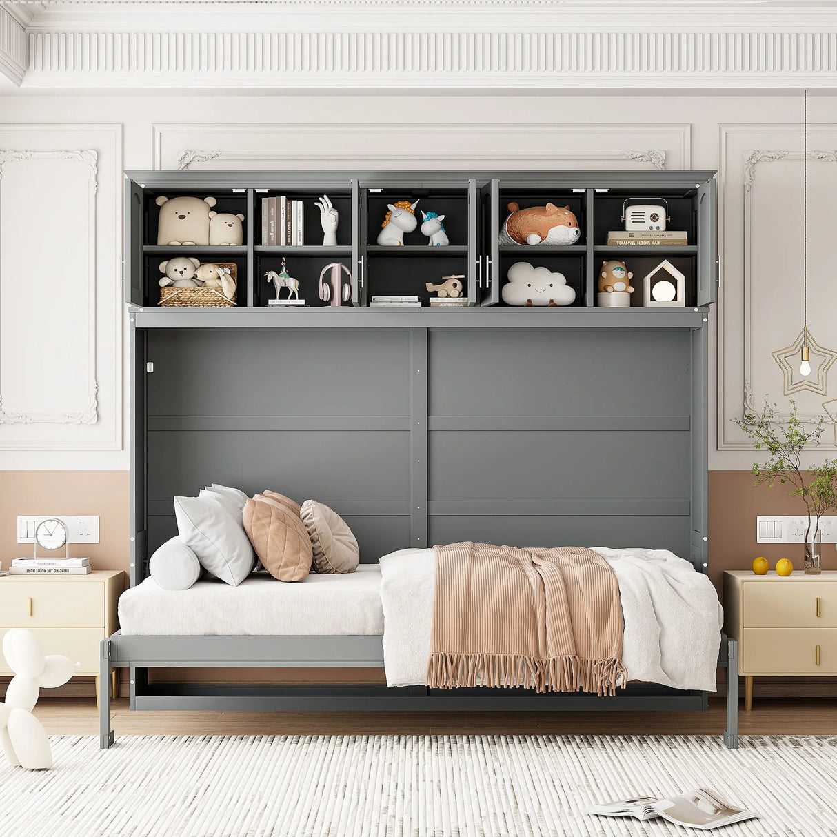 Murphy Modern Bed With Top Cabinets For Space Saving And Comfort