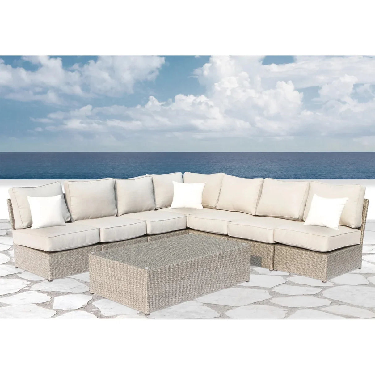 Comfortable Modern Patio Rattan Sectional Set With Cushions - Furniture Home Direct