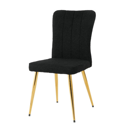Modern Teddy Wool Dining Chair With Plated Metal Legs Upholstered Fabric Side Chair (Set of 4) - Black - Furniture Home Direct