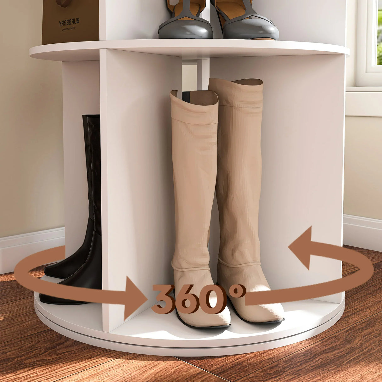 Free Standing 360° Revolving Shoe Organizer for 24 Pairs of Shoes (6-Tier White) - Furniture Home Direct
