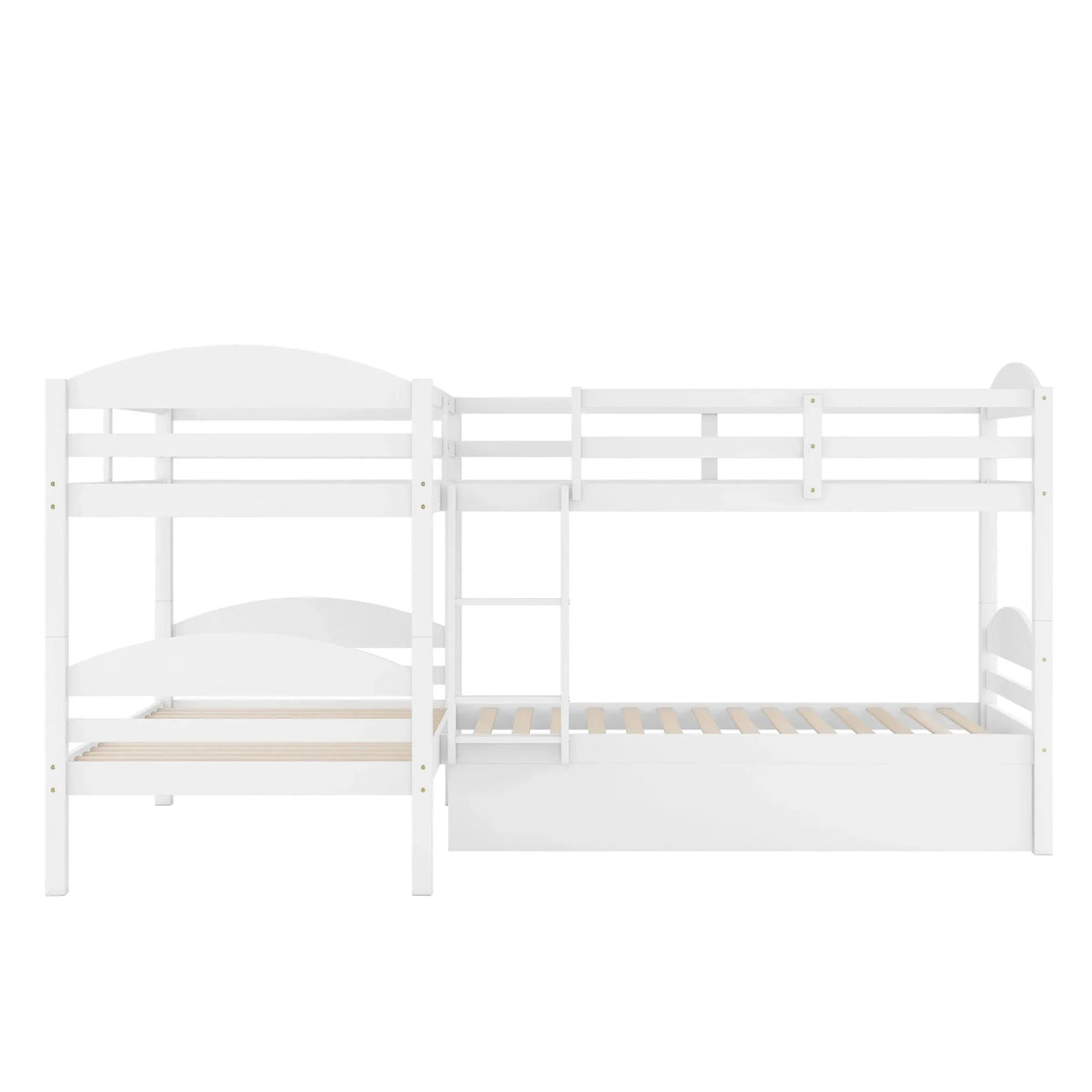 Twin L-Shaped Bunk Bed With Trundle - White - Furniture Home Direct
