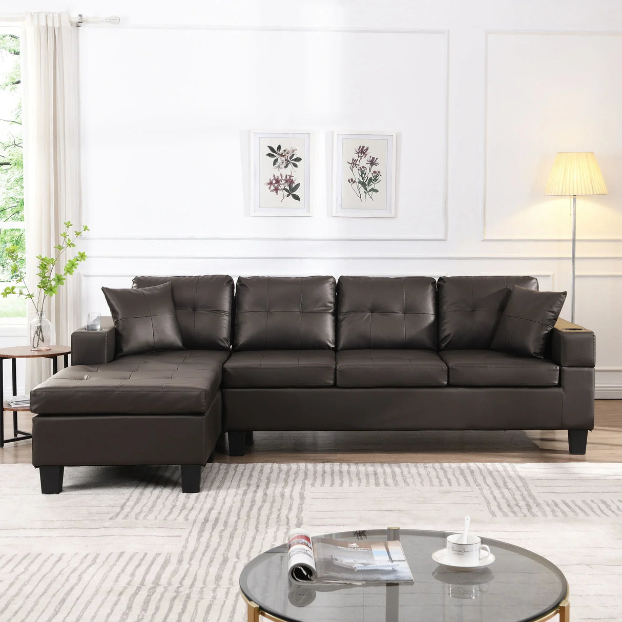 Modern Sectional Sofa Set With L Shape Chaise Lounge, Cup Holder, 4 Seat - Furniture Home Direct