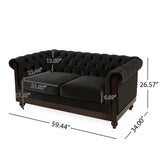 Chesterfield Velvet Loveseat Sofa, 2 Person Rolled Arm Upholstered Couch