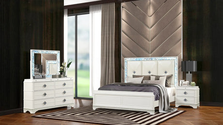 Queen Bedroom Set Modern LED Bed Dresser Nightstand White - Furniture Home Direct