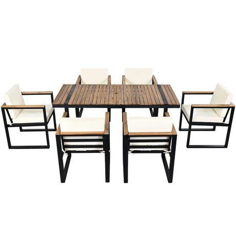 7 Pieces Outdoor Dining Set Patio Dining Table And Chair Set With And Removable Cushions For Patio - Furniture Home Direct