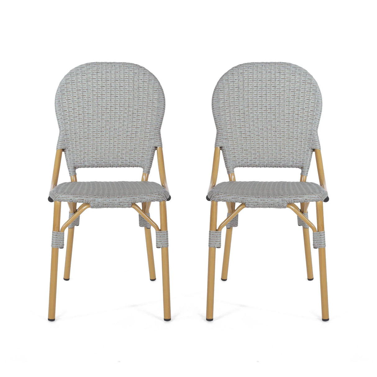 Outdoor Rattan And Aluminum Armless French Bistro Chairs (Set of 2) - Dark Gray