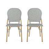 Outdoor Rattan And Aluminum Armless French Bistro Chairs (Set of 2) - Dark Gray