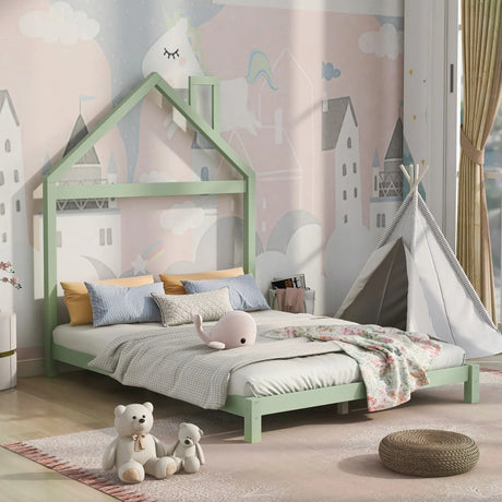 Platform Bed With House Shaped Headboard - Furniture Home Direct
