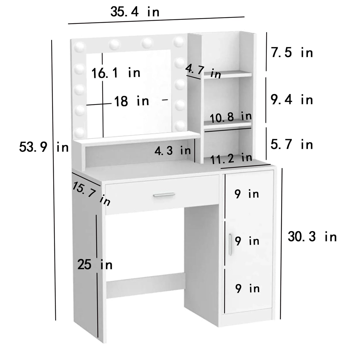 Vanity Desk With Mirror And LED Lighting For Bedroom White - Furniture Home Direct