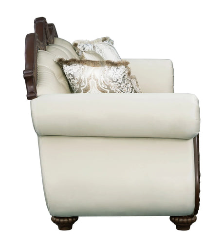 Pierce - Sofa With 5 Pillows - Beige / Cherry - Furniture Home Direct