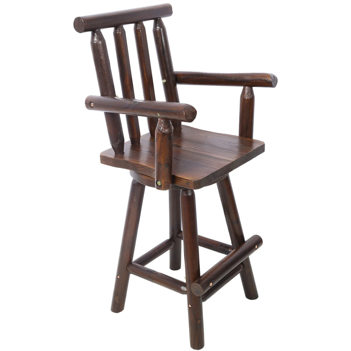 Rustic Bar Stool, Fir Wood Construction, Wide Armrest - Furniture Home Direct