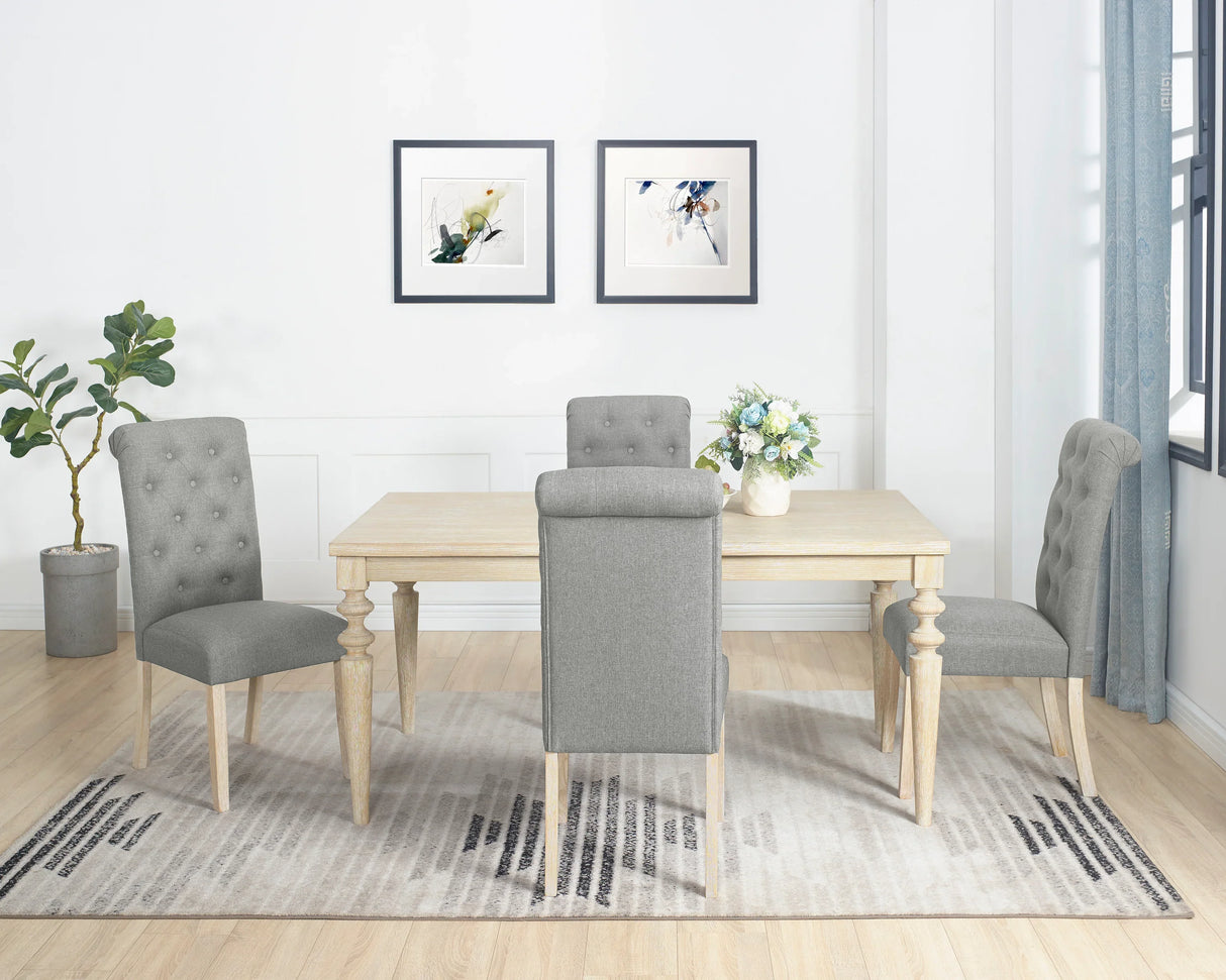 Dining Set With Turned Table And Tufted Chairs Beige Brown - Furniture Home Direct