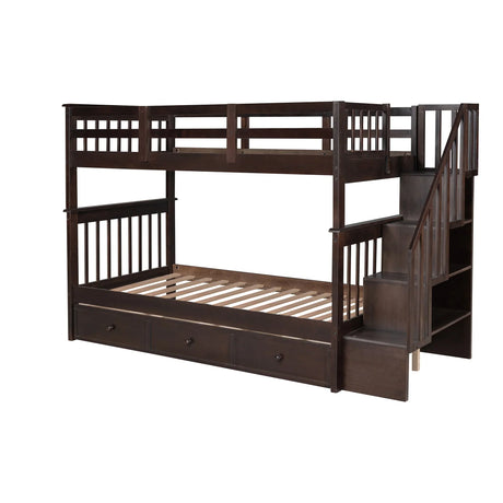 Stairway Bunk Bed With Storage And Guard Rail For Bedroom - Furniture Home Direct