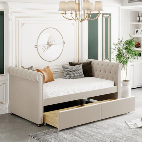 Upholstered Daybed, Wood Slat Support - Furniture Home Direct