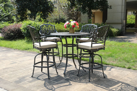 Round 42" Long Bar Height Dining Set With Cushions - Furniture Home Direct
