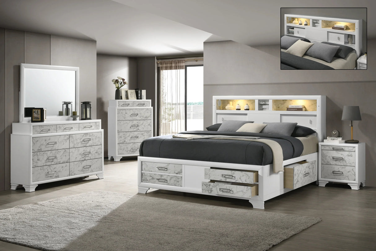 Bedroom Set 5 Piece Modern Queen Bed Dresser White - Furniture Home Direct
