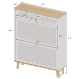 Modern Freestanding Shoe Cabinet With Flip Up Doors And Drawers, Compact Design For Entryway - White Natural - Furniture Home Direct