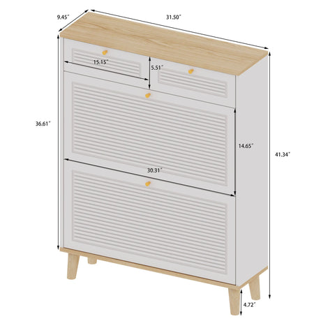 Modern Freestanding Shoe Cabinet With Flip Up Doors And Drawers, Compact Design For Entryway - White Natural - Furniture Home Direct