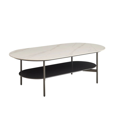 Contemporary Coffee Table Sintered Stone Surface With Ceramic Finish Double Layer Design Base Matte Shelf Modern Living Room Center Table - White / Gray - Furniture Home Direct