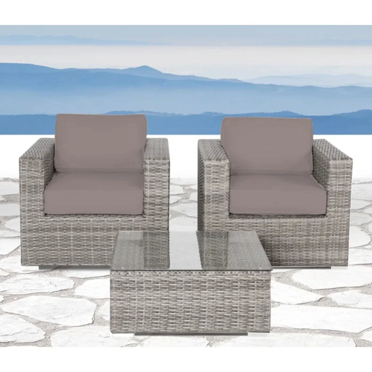 Wicker Seating Group Set With Table And Cushions - Furniture Home Direct