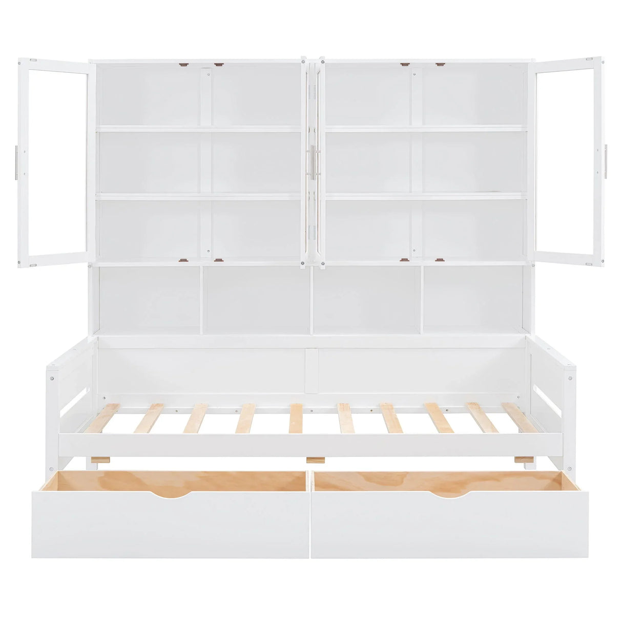 Daybed With Glass Door Storage Cabinets, Built In LED Lighting And Shelves - Furniture Home Direct