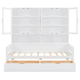 Daybed With Glass Door Storage Cabinets, Built In LED Lighting And Shelves - Furniture Home Direct