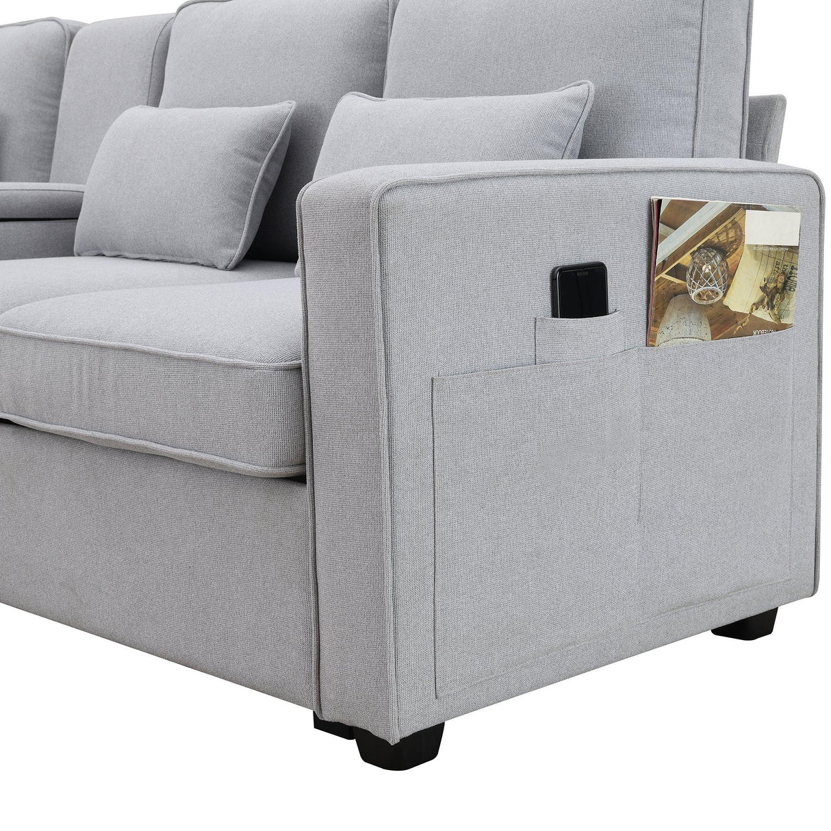 114.2 Sofa With Console 2 Cupholders 2 USB Ports Light Gray - Furniture Home Direct