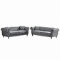 Chesterfield Velvet Upholstery Fabric Sofa With Roll Armrest & Nailhead, Mid Century Modern 3 And 3 Seater Couch - Furniture Home Direct