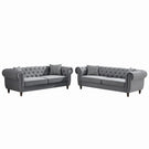 Chesterfield Velvet Upholstery Fabric Sofa With Roll Armrest & Nailhead, Mid Century Modern 3 And 3 Seater Couch - Furniture Home Direct