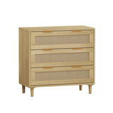 3 Drawers Rattan Storage Cabinet Rattan Drawer, For Bedroom, Living Room, Dining Room, Hallways (Set of 2) - Oak - Furniture Home Direct