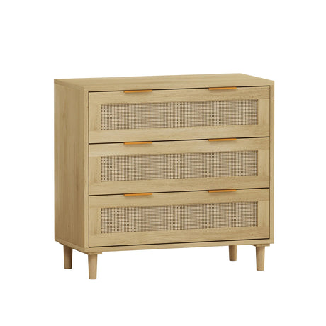 3 Drawers Rattan Storage Cabinet Rattan Drawer, For Bedroom, Living Room, Dining Room, Hallways (Set of 2) - Oak - Furniture Home Direct
