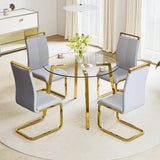 Dining Table Round Glass Top With Gold Legs Transparent - Furniture Home Direct