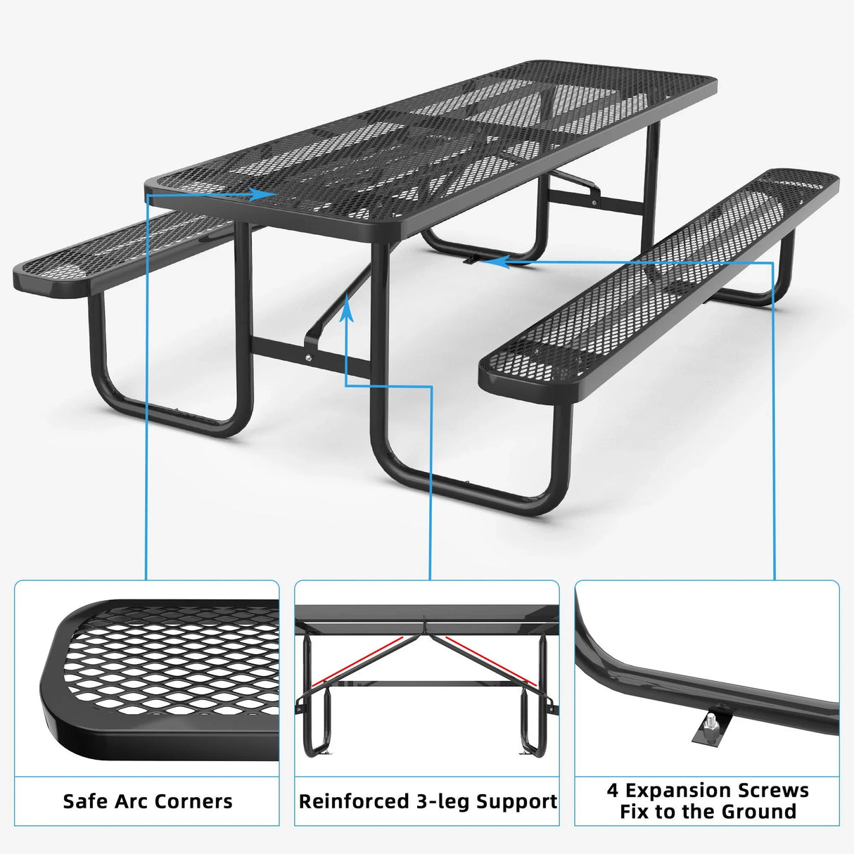 Expanded Metal Rectangular Picnic Table - Furniture Home Direct