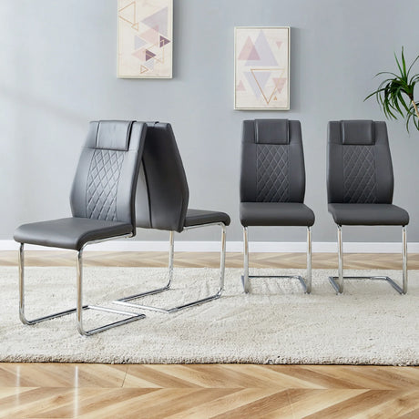 Dining Chairs Modern Faux Leather With Chrome Legs Gray - Furniture Home Direct