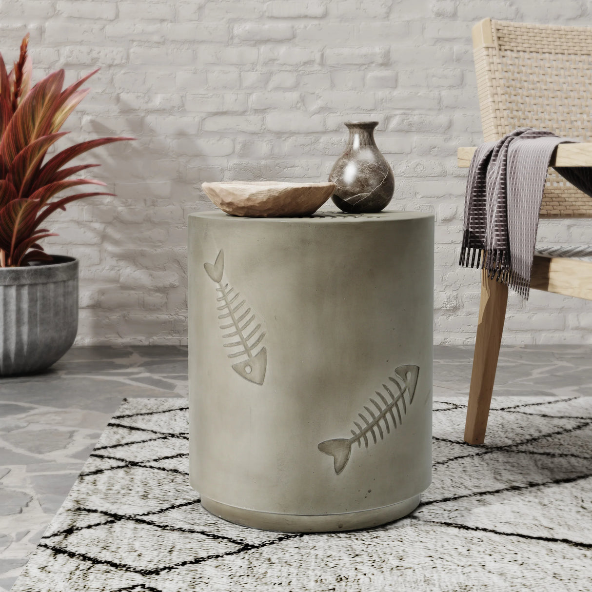 End Table With Fish Pattern Design Magnesium Oxide Gray - Furniture Home Direct