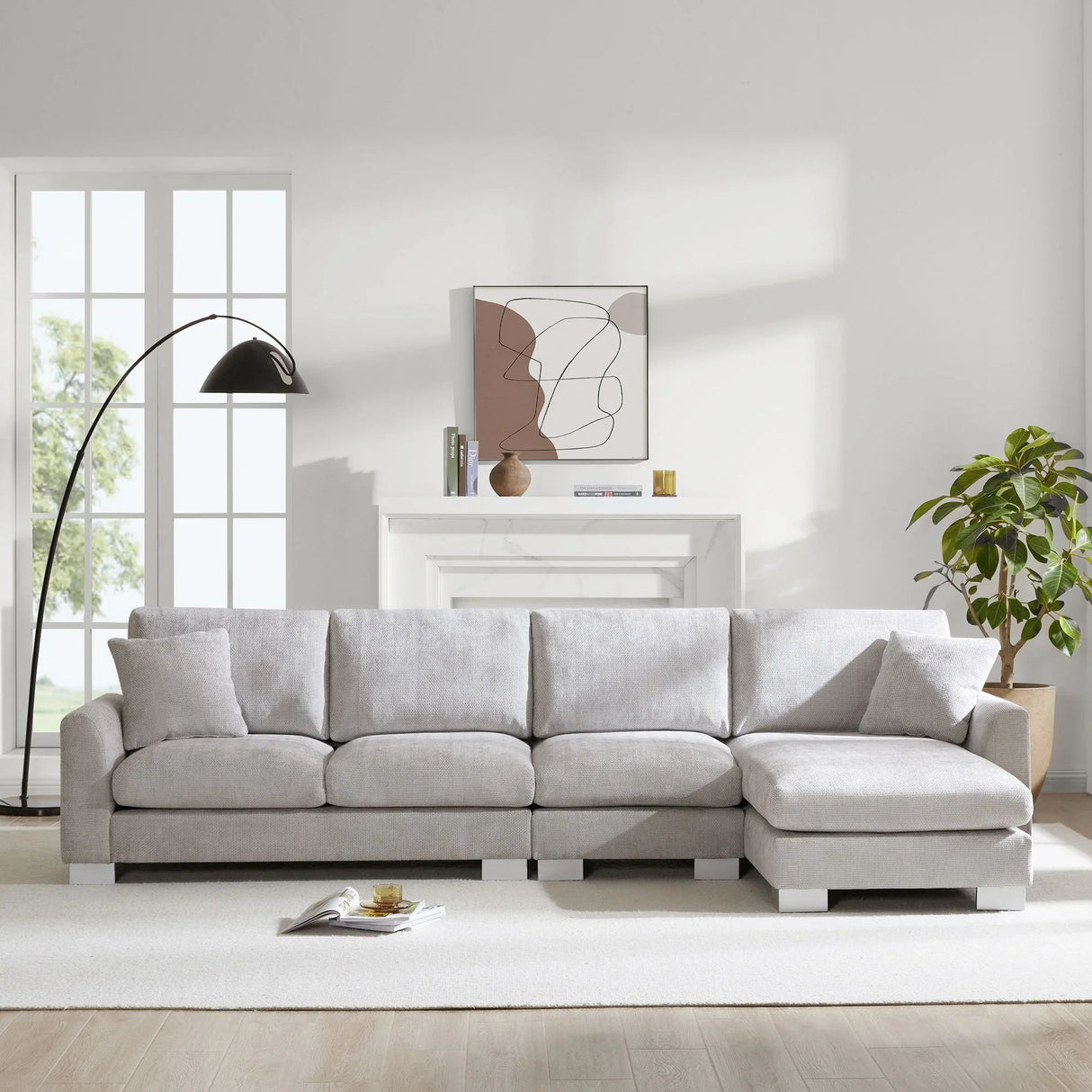 Modern Oversized Sectional Sofa, L-Shaped Luxury Couch Set With 2 Free Pillows, 5 Seat Chenille Indoor Furniture With Chaise For Living Room - Furniture Home Direct