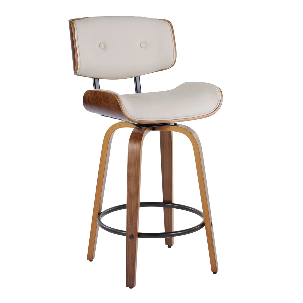 Lombardi - Mid-Century Modern Fixed Height Counter Stool With Swivel With Round Footrest (Set of 2) - Furniture Home Direct
