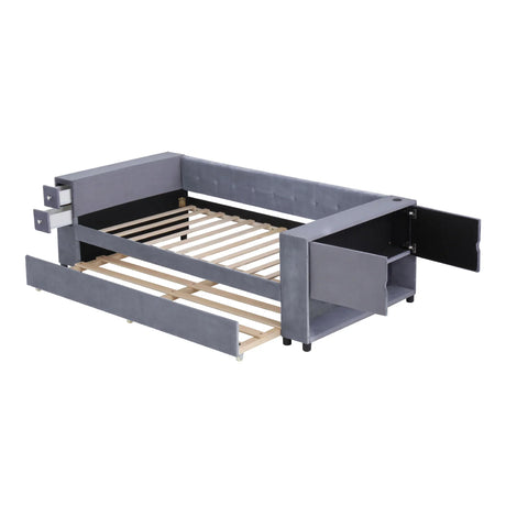 Upholstered Bed With Storage And Twin Trundle, USB Charging Ports - Furniture Home Direct