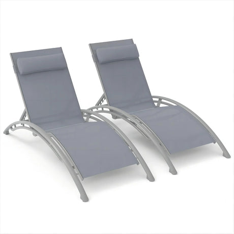 Outdoor Chaise Lounge Set Aluminum Frame Weatherproof Gray - Furniture Home Direct