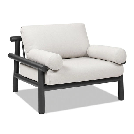 Zara - Dowel Frame Bolster Patio Deep Seating Armchair, Axroma Olefin - Wheat Beige - Furniture Home Direct