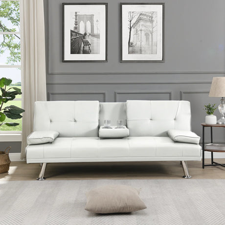 Sleeper Sofa with Armrest and Two Cup Holders - White - Furniture Home Direct
