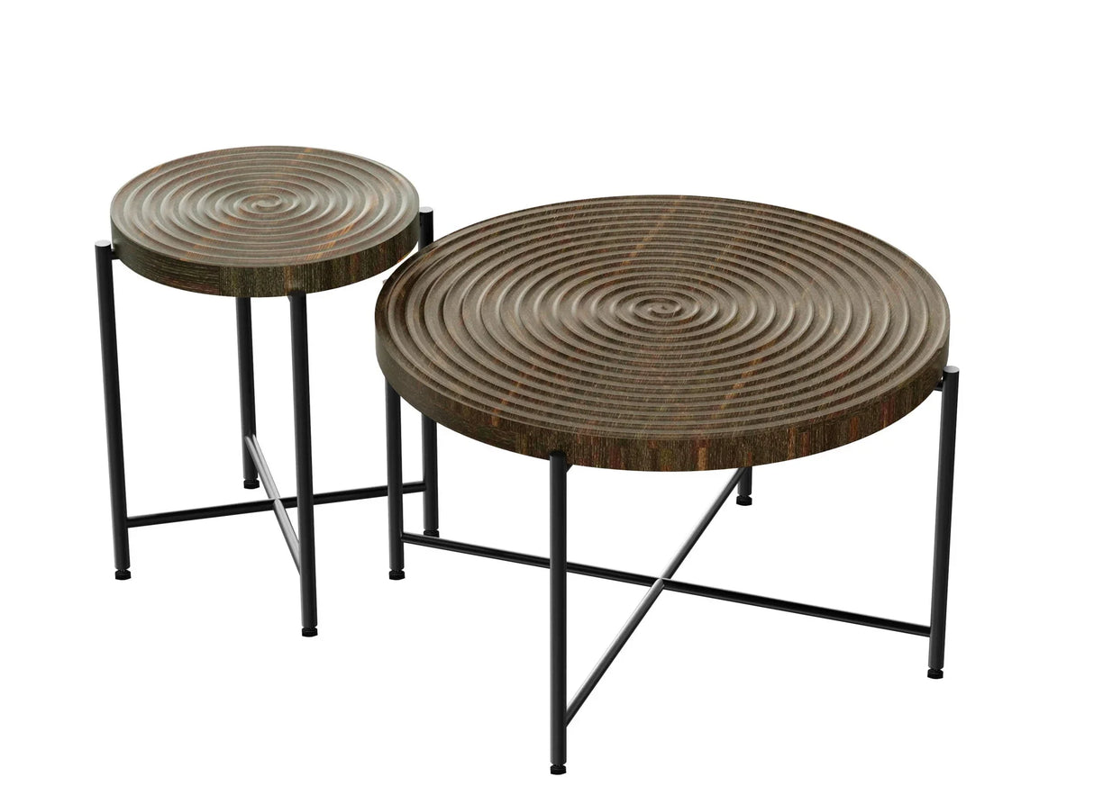 Coffee And End Table Set Waterproof Cover, Distressed Cylindrical Design, Legs Classic Rustic Charm (Set of 2) - Furniture Home Direct