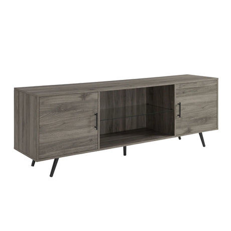 Mid-Century Modern 2 Door TV Stand With Glass Shelf - Furniture Home Direct