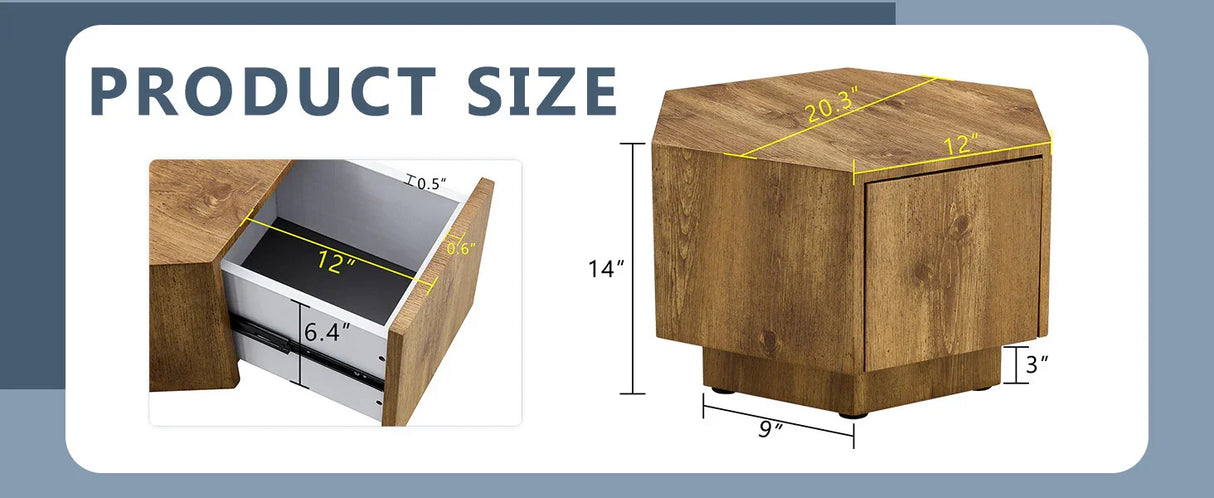 Coffee Table Hexagonal Drawer Unit Sleek Natural Wood - Furniture Home Direct